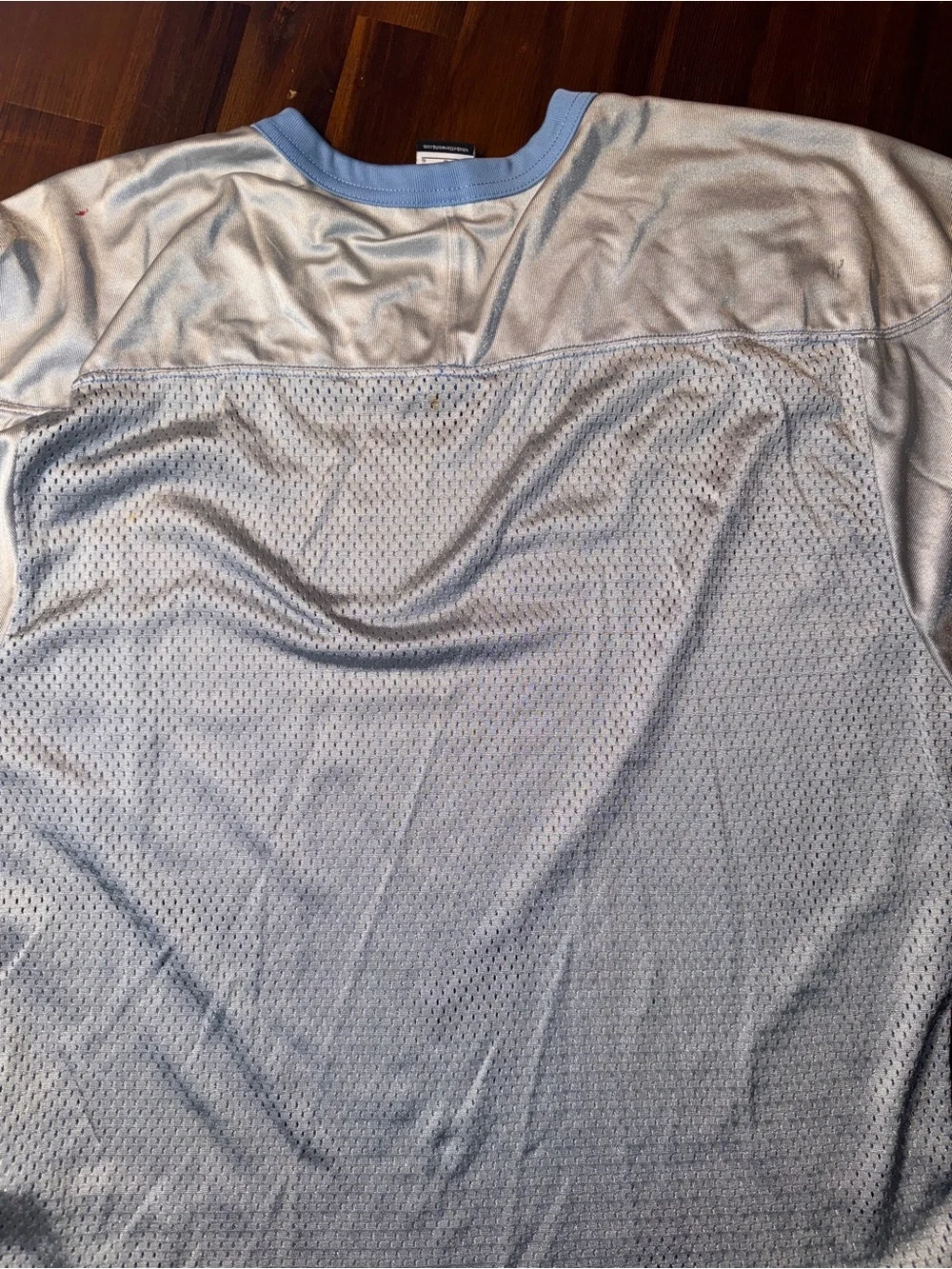 Nike Team Men’s Gray Mesh Football Practice Jersey with Light Blue Trim Size L